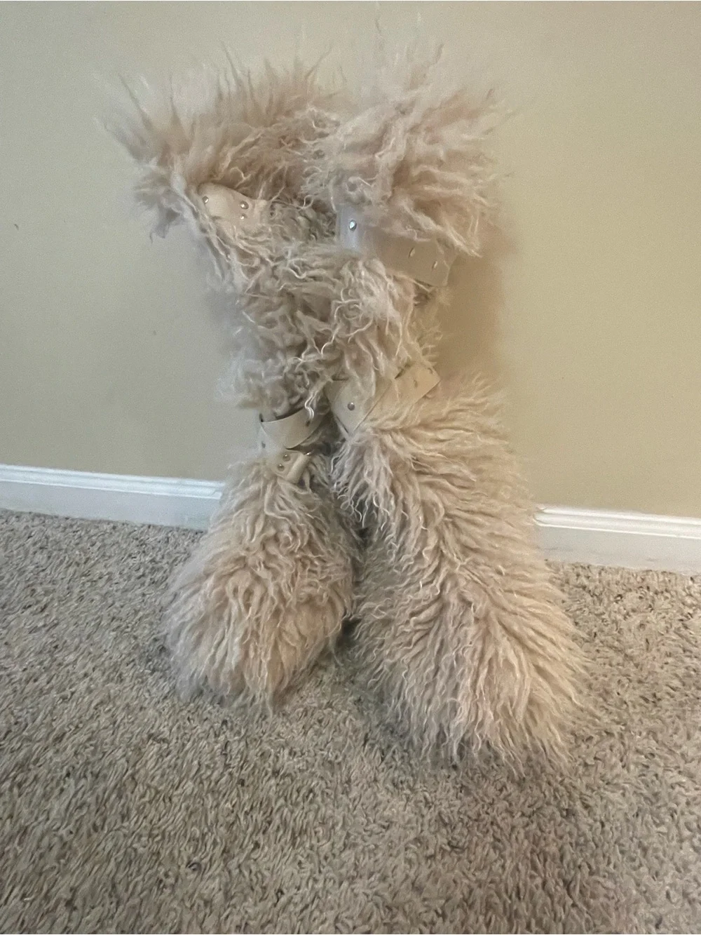 Club Exx Plush Furry Knee-High Boots in Cream